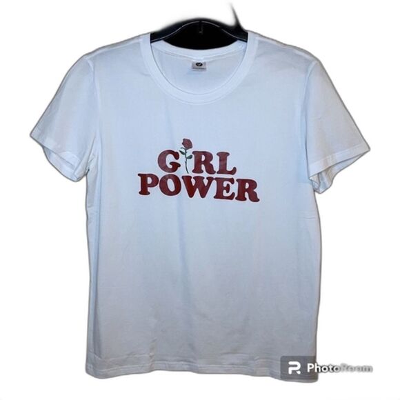 Women's White "Girl Power" Short Sleeve Graphic Tee Size Large - Picture 1 of 4